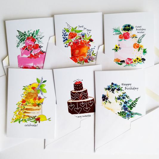 Botanical Cake Greeting Cards (Set of 6)