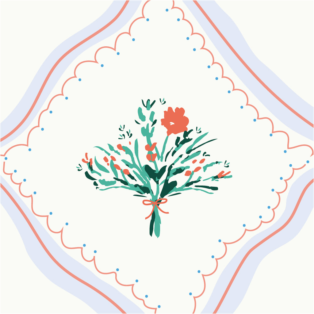 Five Patch Design bouquet on a handkerchief illustration
