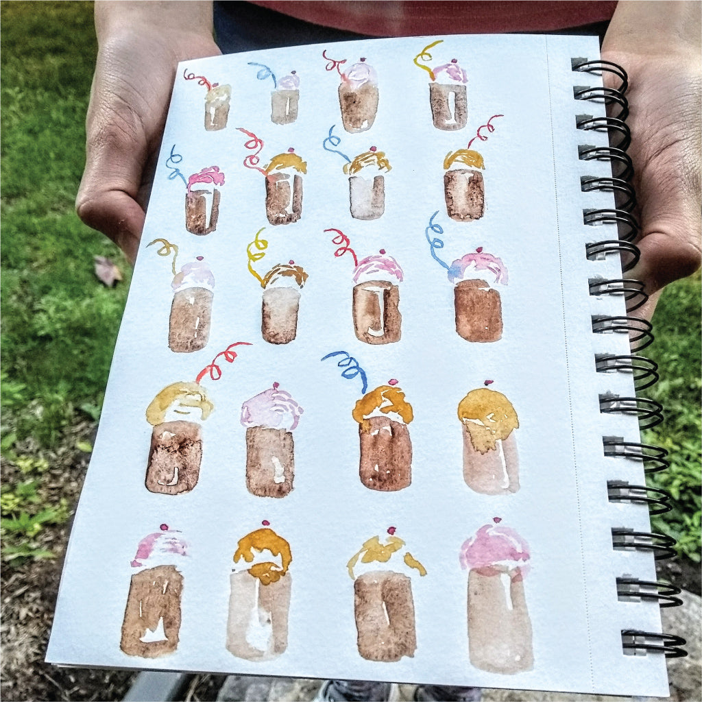Five Patch Design watercolor painting of root beer floats with curly straws