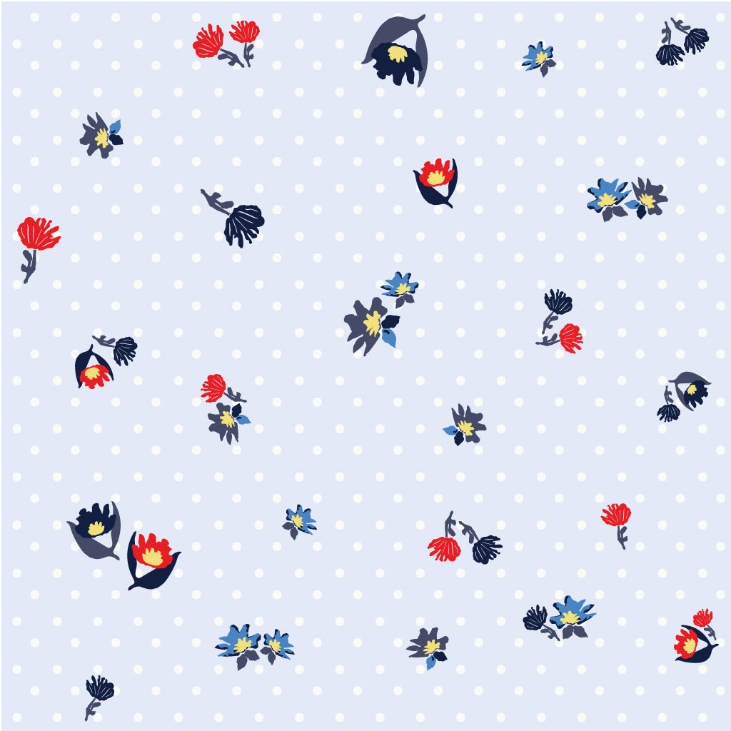 Five Patch Design tossed vintage flowers pattern on swiss dot background