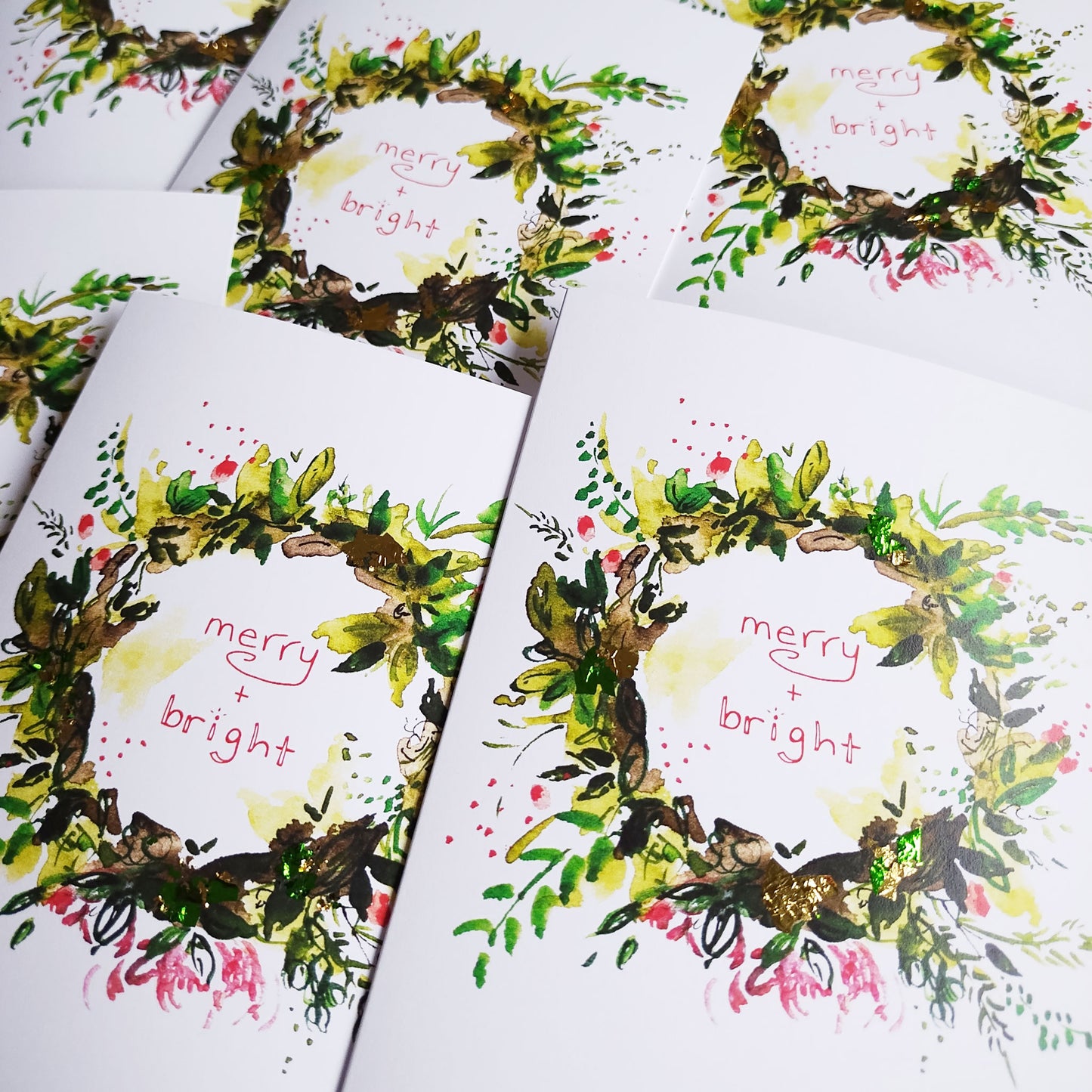 Five Patch Design Wreath Merry and Bright Greeting Cards