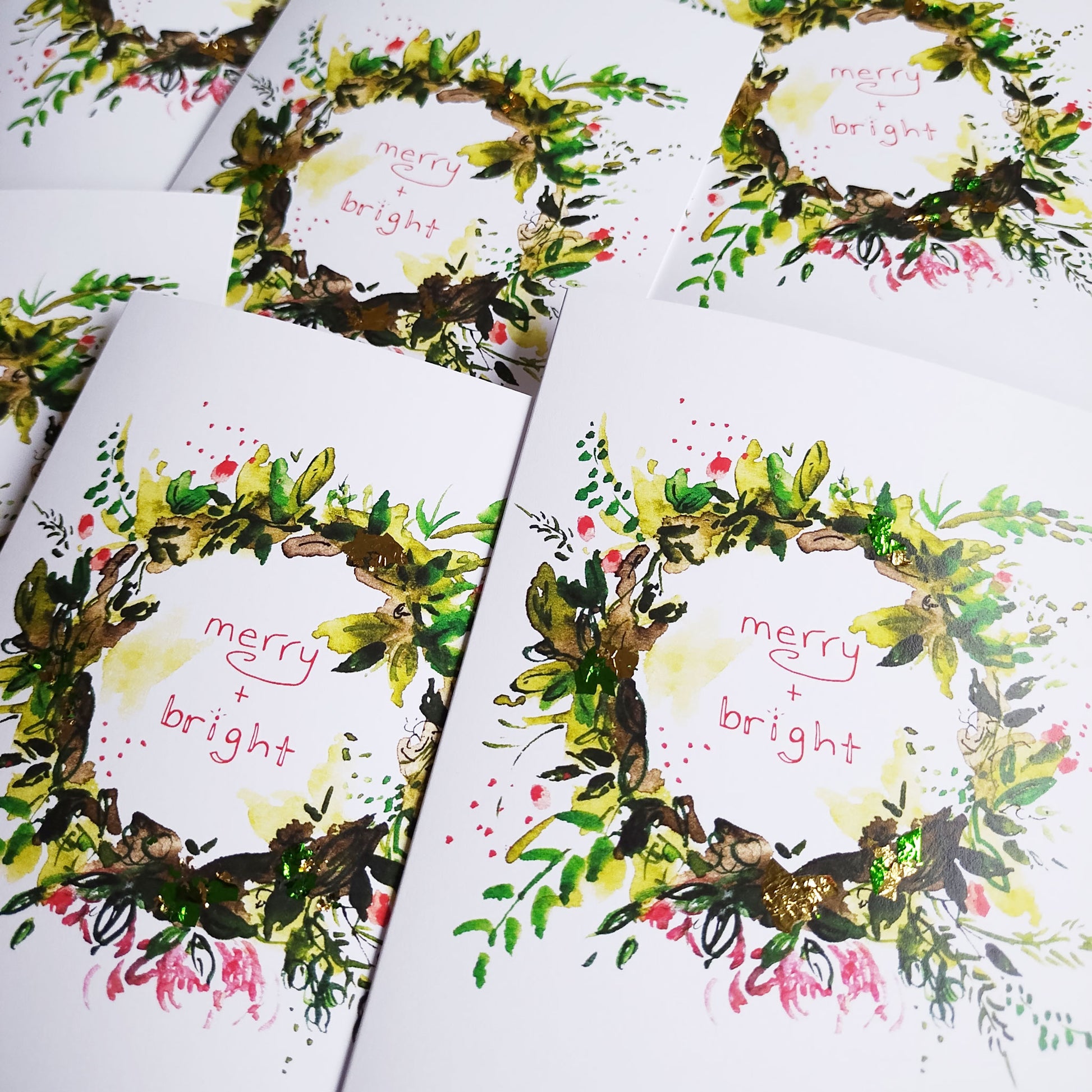 Five Patch Design Wreath Merry and Bright Greeting Cards