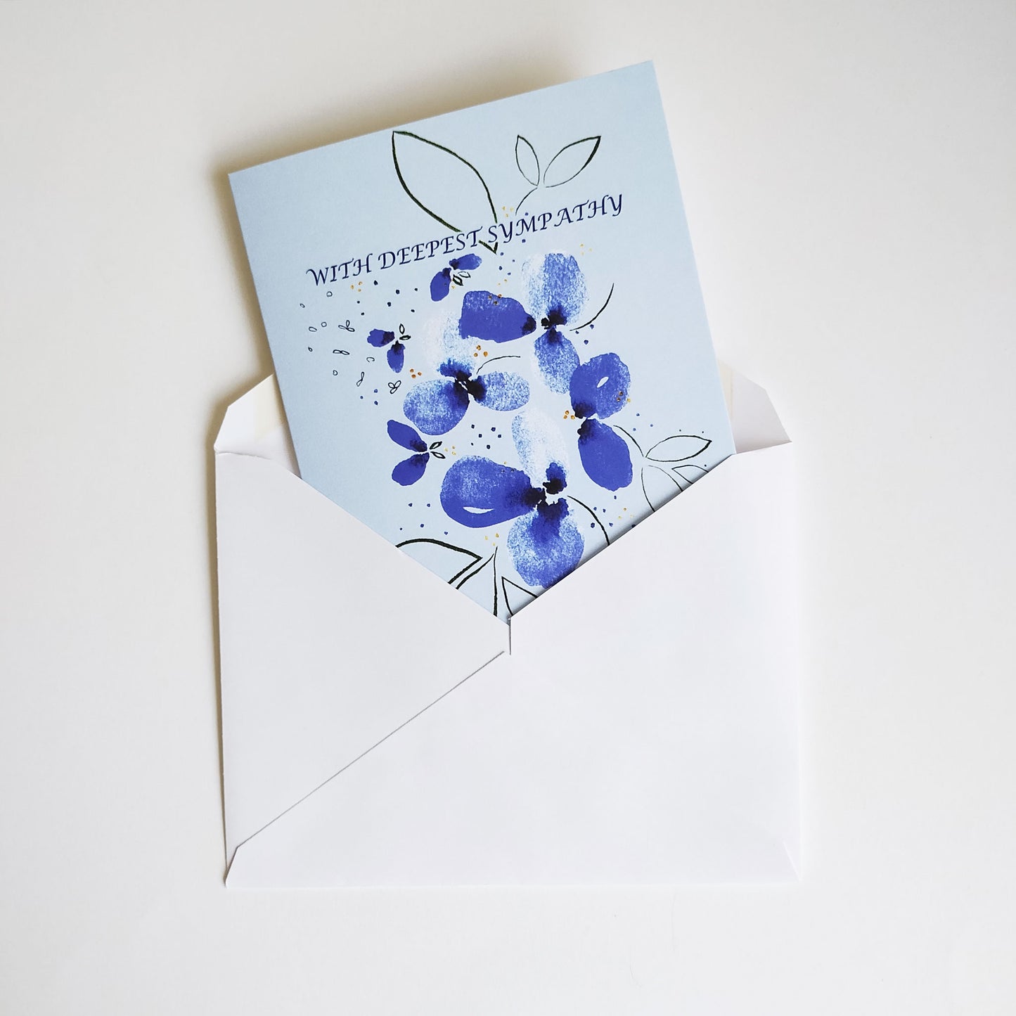 Five Patch Design With Deepest Sympathy Blue Florals Card and envelope