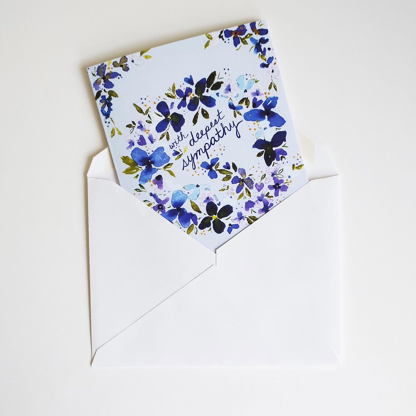Five Patch Design With Deepest Sympathy Watercolor Wreath Greeting Card and envelope