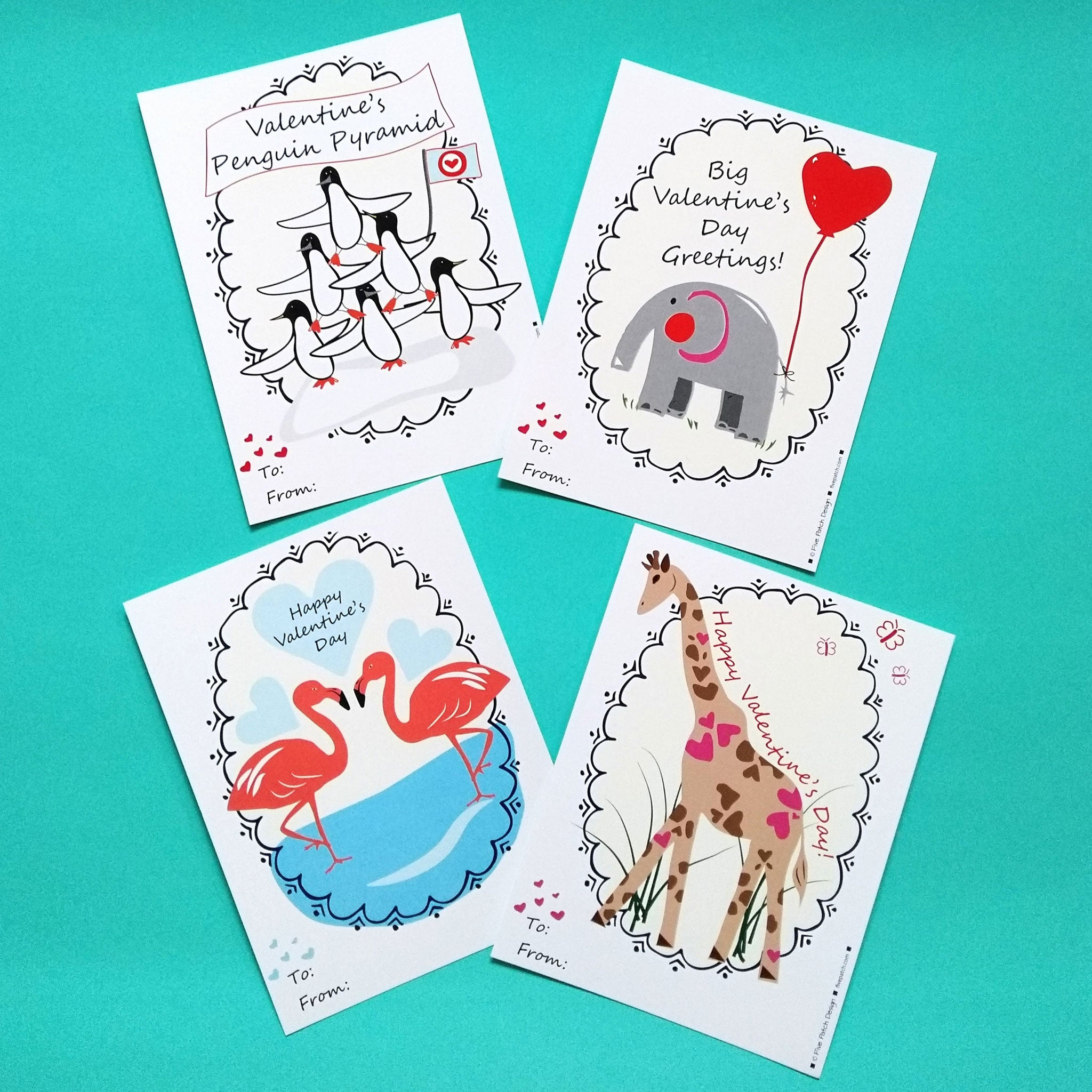 Five Patch Design Animal Valentines free printable