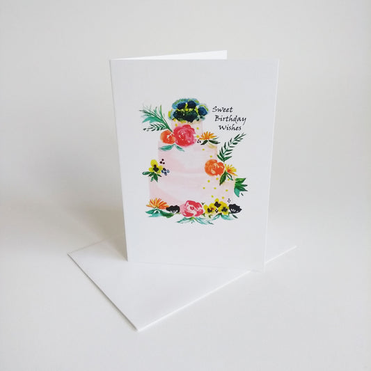 Five Patch Design Sweet Birthday Wishes Floral Cake Greeting Card