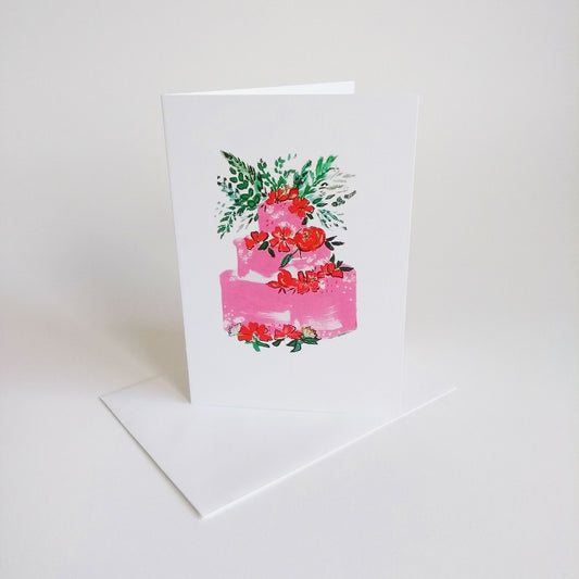 Five Patch Design Pink Floral Cake Greeting Card