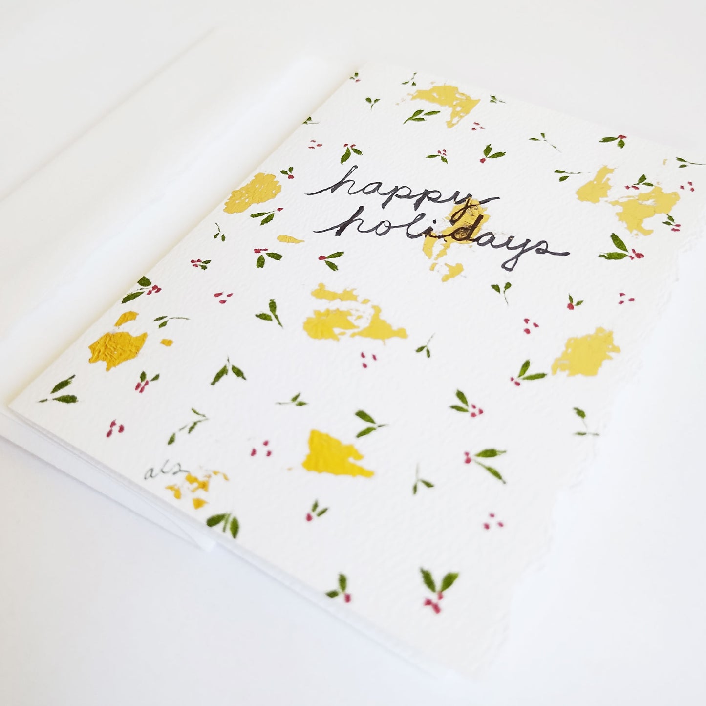 Five Patch Design Original Happy Holidays Greeting Card with envelope shown at an angle