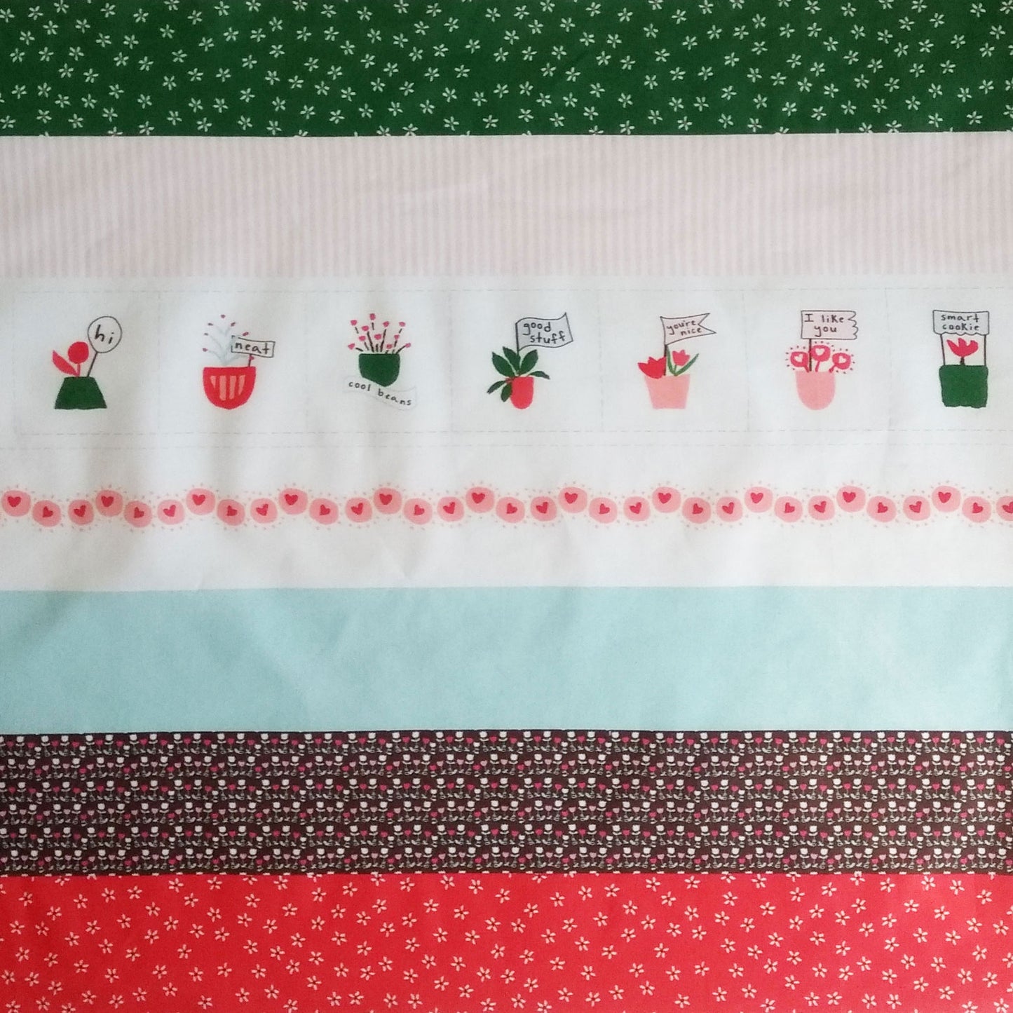 Folk Flowers Mini Messages Fat Quarter Project Panel (21" x 18")