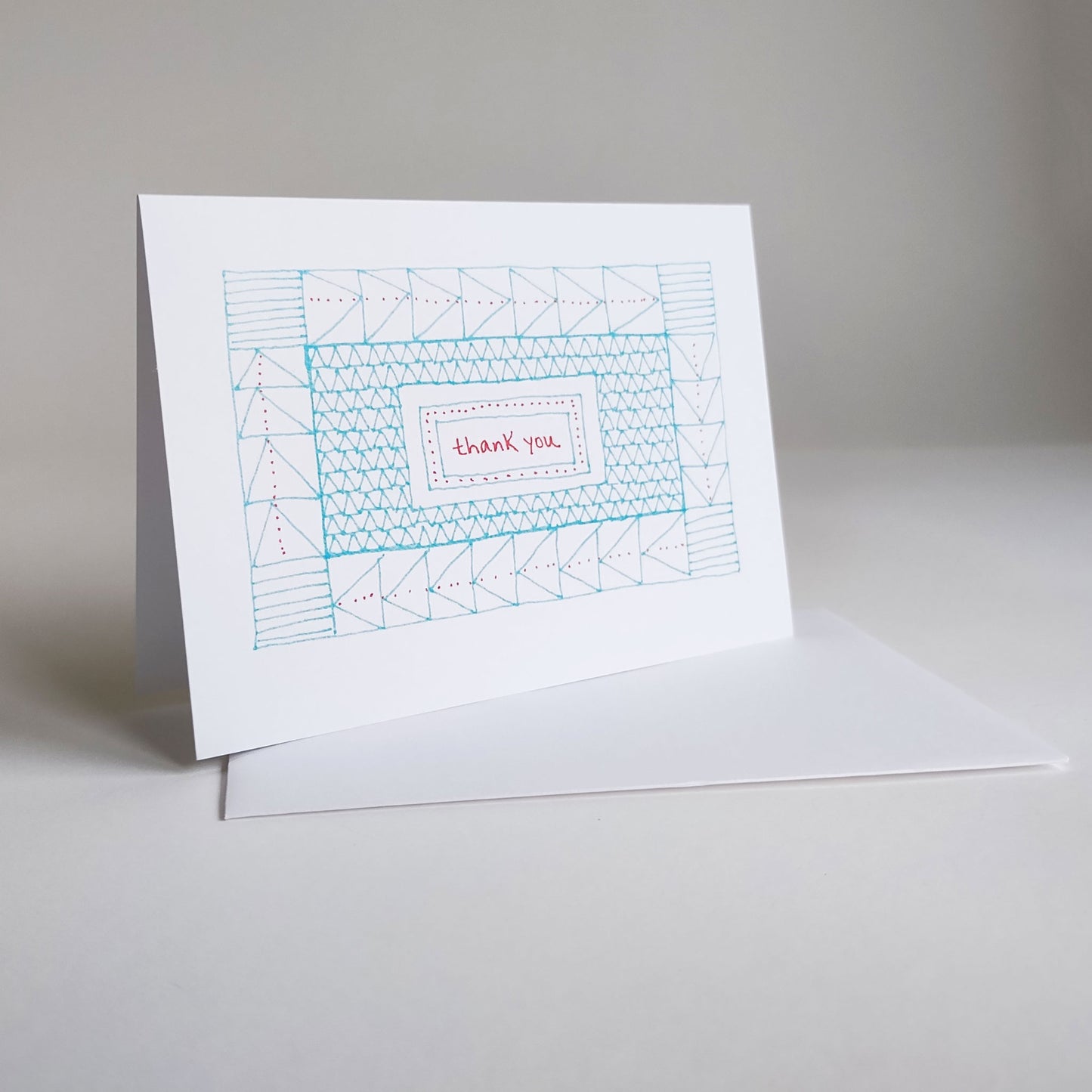 Five Patch Design Hand Illustrated Red and Blue Quilt Thank You Greeting Card