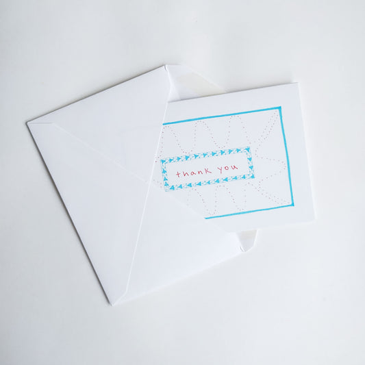 Five Patch Design Red and Blue Squiggles Thank You Greeting Card