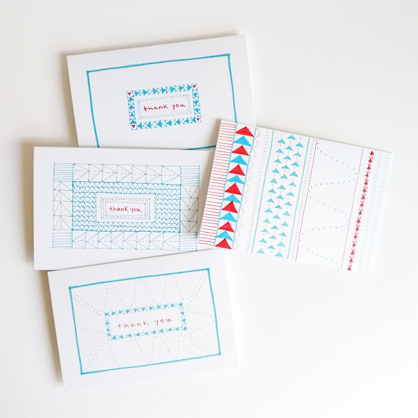 Five Patch Design Red and Blue Triangles Greeting Cards (Set of 4)