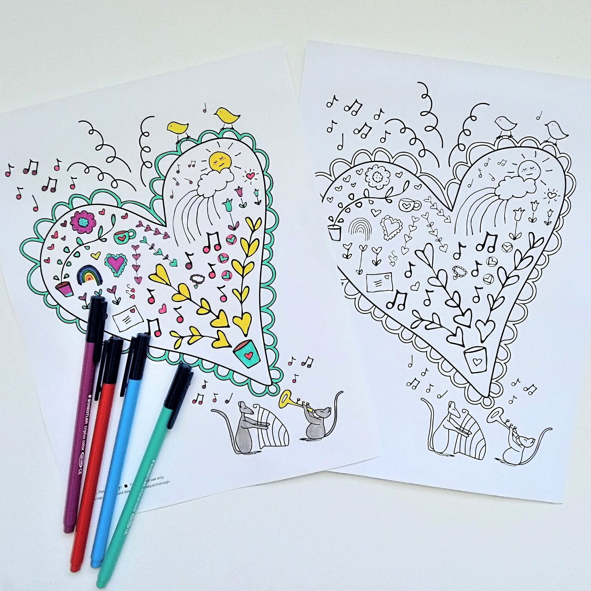 Five Patch Design Valentine's Coloring Page free printable