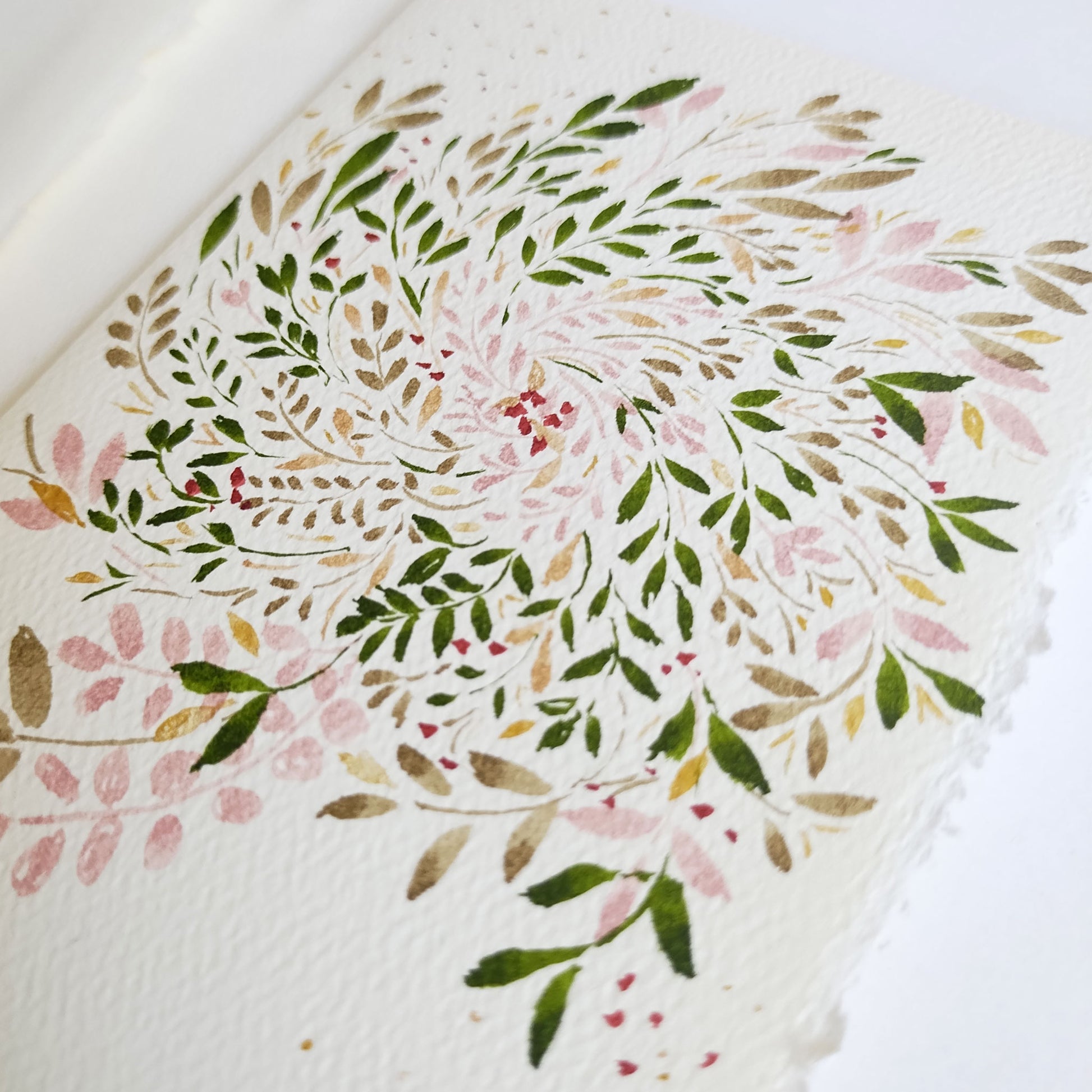 Five Patch Design Foliage Wreath Original Greeting Card close up