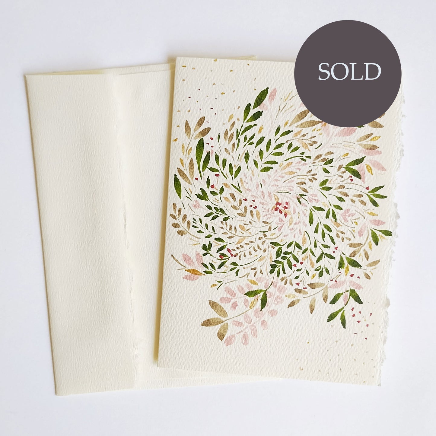 Five Patch Design Foliage Wreath Original Greeting Card with envelope