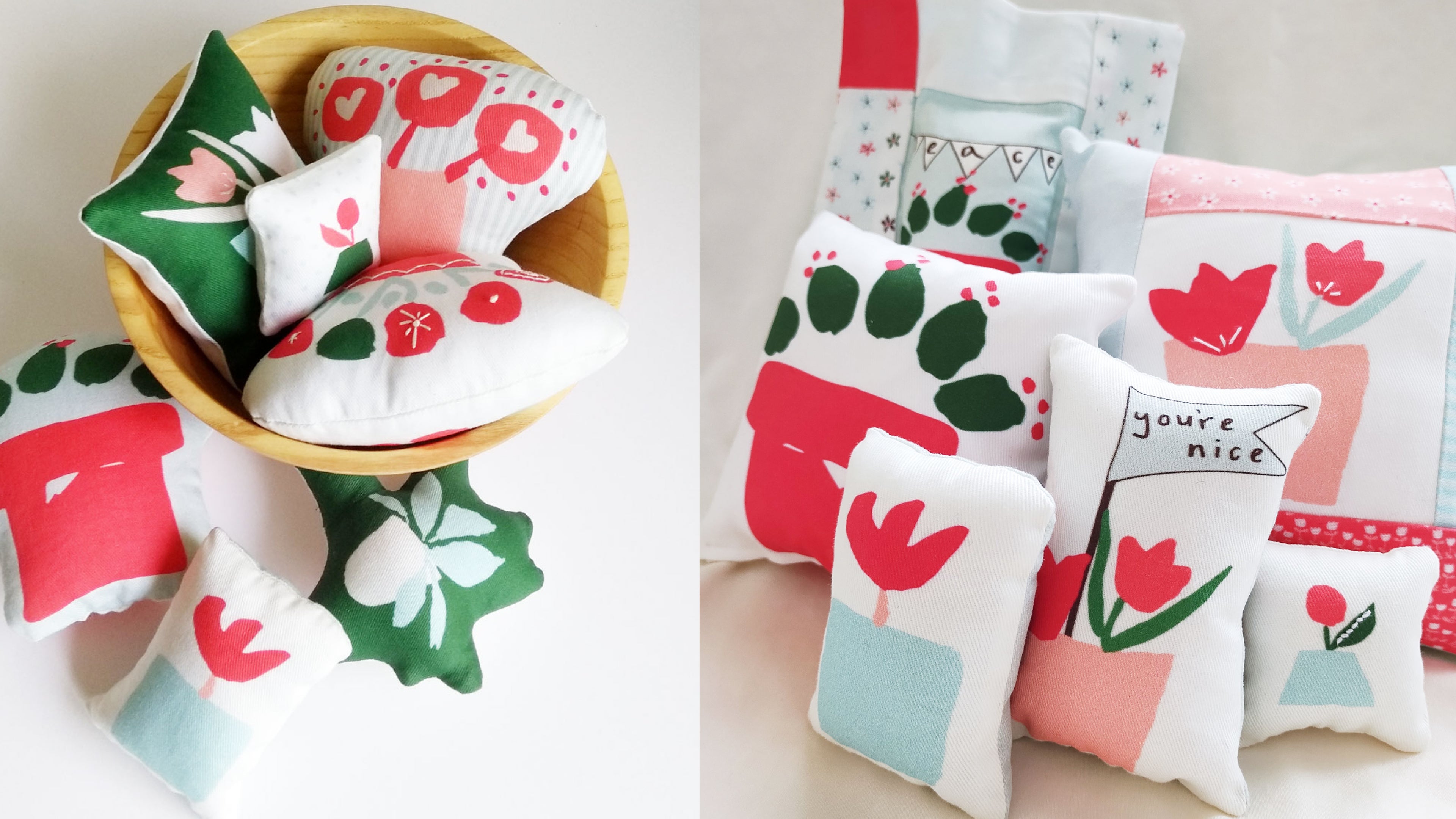 Five Patch Design Folk Flowers Mini Pillows Cut and Sew Panel