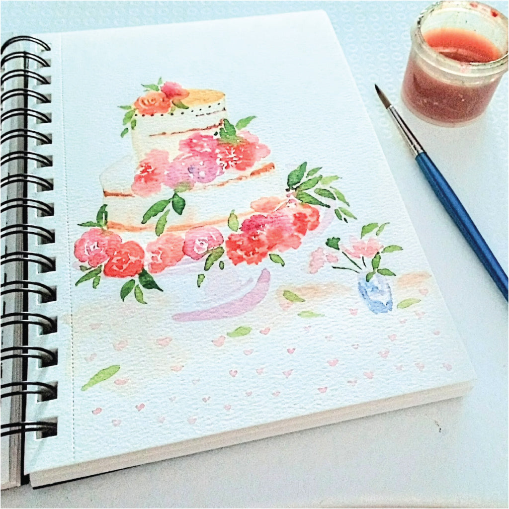 Five Patch Design watercolor painting of cake with flowers