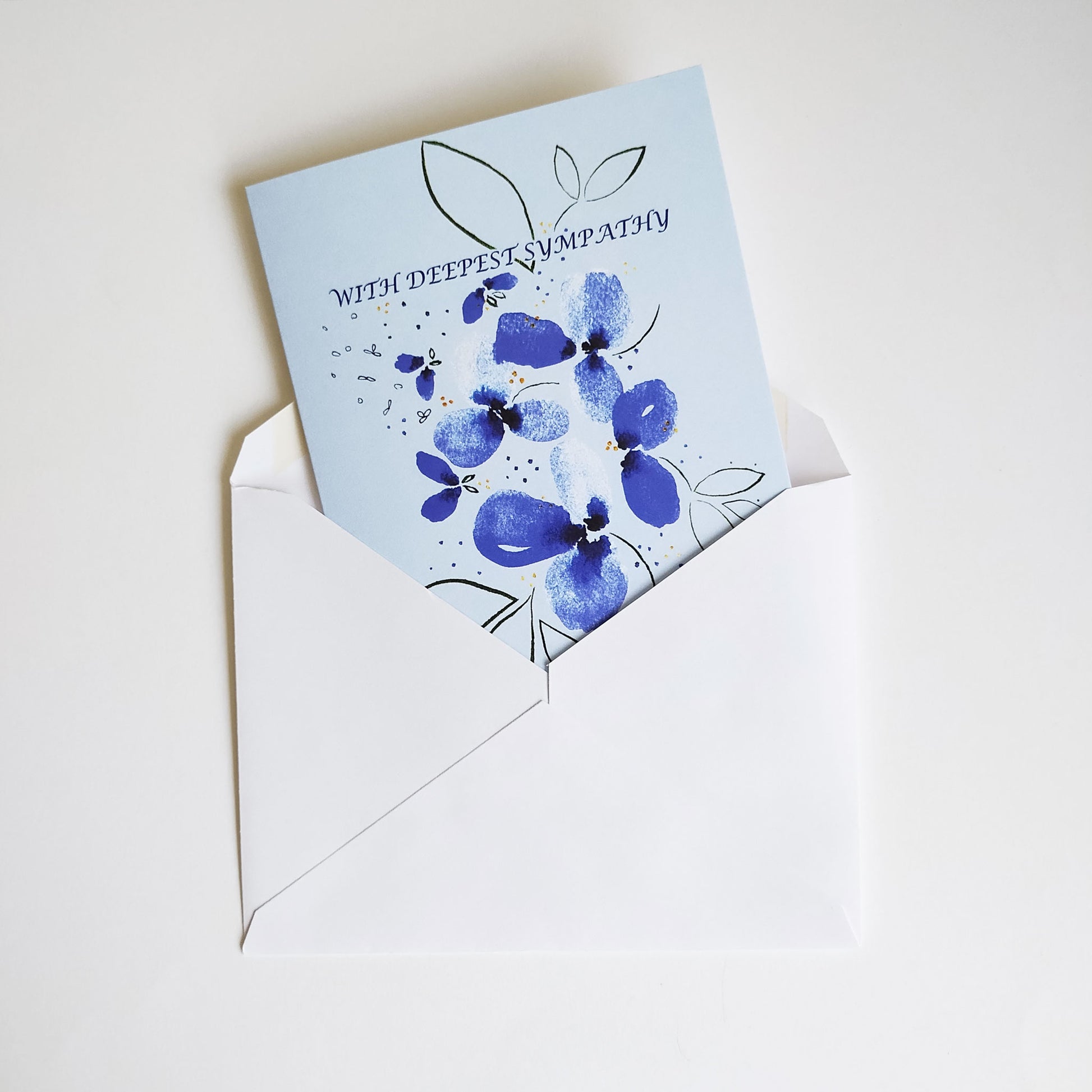 Five Patch Design With Deepest Sympathy Blue Florals Card and envelope
