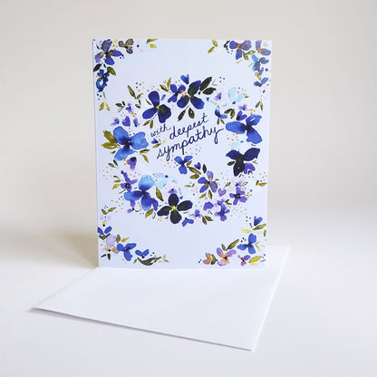 Five Patch Design With Deepest Sympathy Watercolor Wreath Greeting Card and envelope