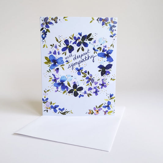 Five Patch Design With Deepest Sympathy Watercolor Wreath Greeting Card and envelope