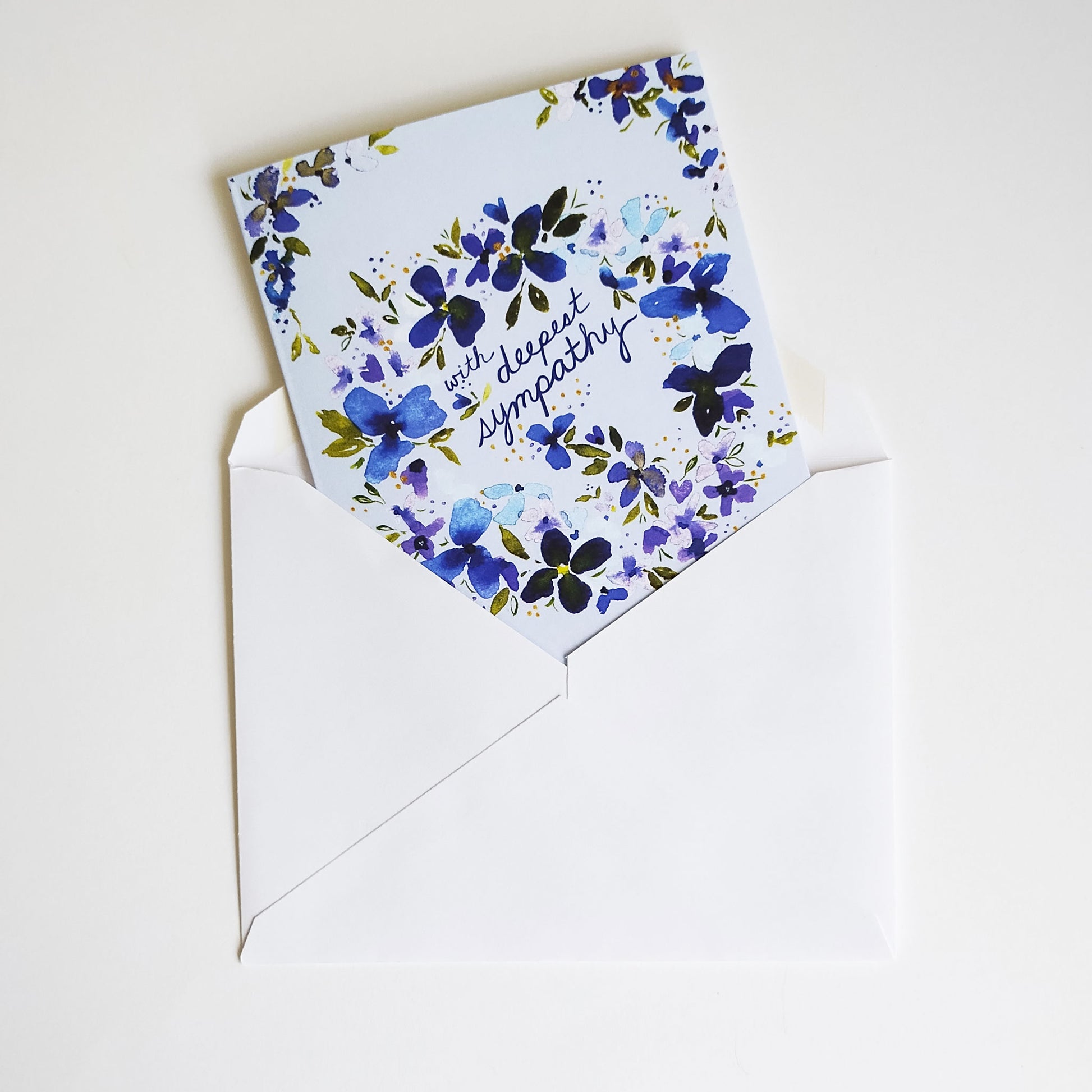 Five Patch Design With Deepest Sympathy Watercolor Wreath Greeting Card and envelope