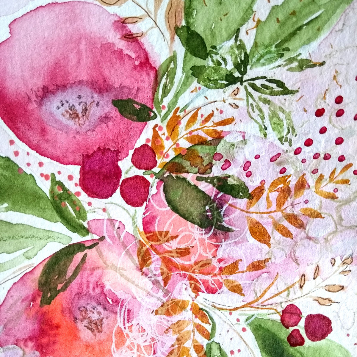 Five Patch Design floral watercolor painting close up