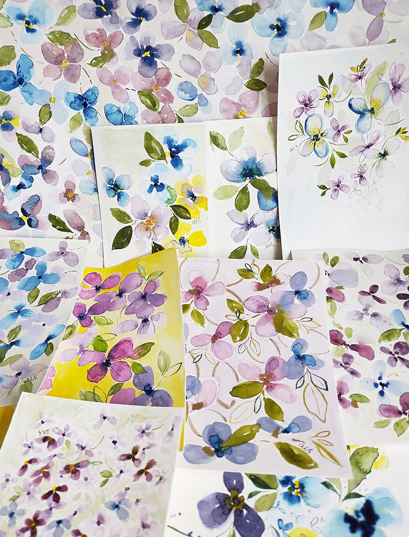 Five Patch Design Heart's Ease Collection of original watercolor paintings