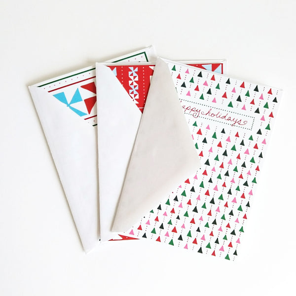 Five Patch Design Holiday greeting cards with envelopes