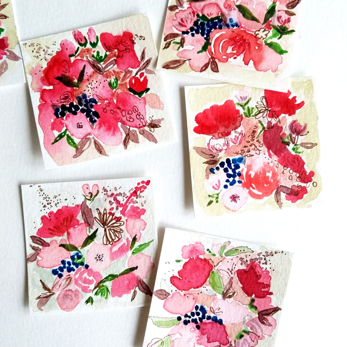 Five Patch Design tiny floral paintings