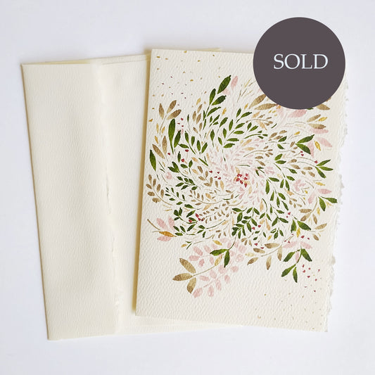 Five Patch Design Foliage Wreath Original Greeting Card with envelope