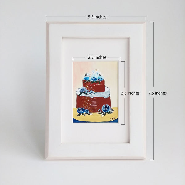 Five Patch Design Blue for You Framed Botanical Cake Painting with measurements