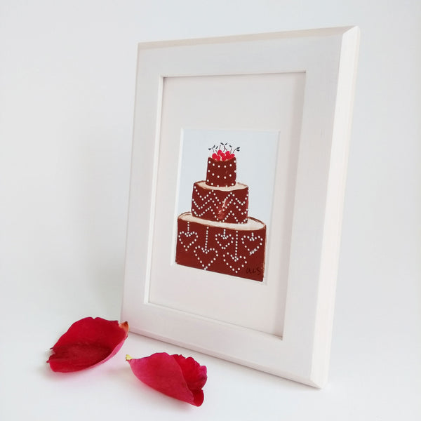 Five Patch Design Cherries on Top Framed Botanical Cake Painting with petals