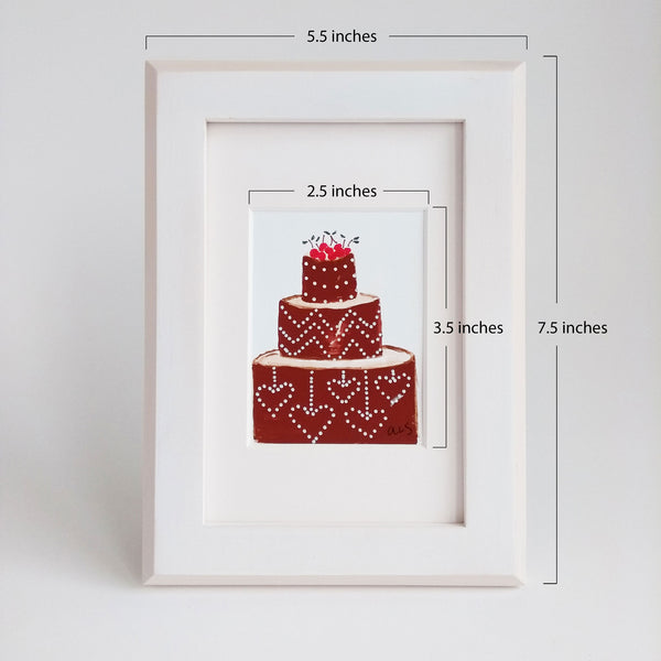 Five Patch Design Cherries on Top Framed Botanical Cake Painting with measurements