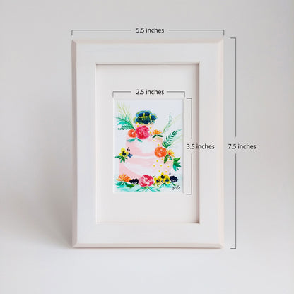 Five Patch Design Pretty in Pink Framed Botanical Cake Painting with measurements