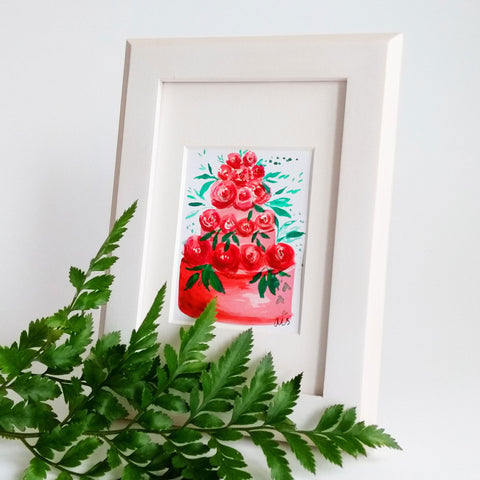 Five Patch Design Roses for Days Framed Botanical Cake Painting with fern branch 