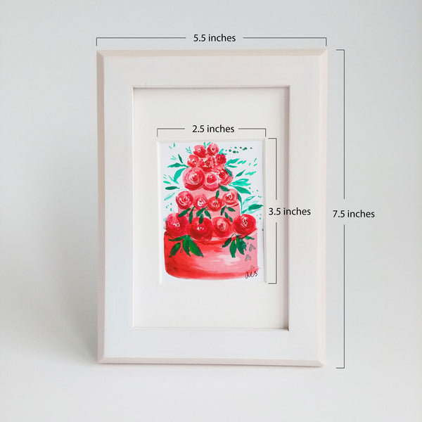 Five Patch Design Roses for Days Framed Botanical Cake Painting with measurements